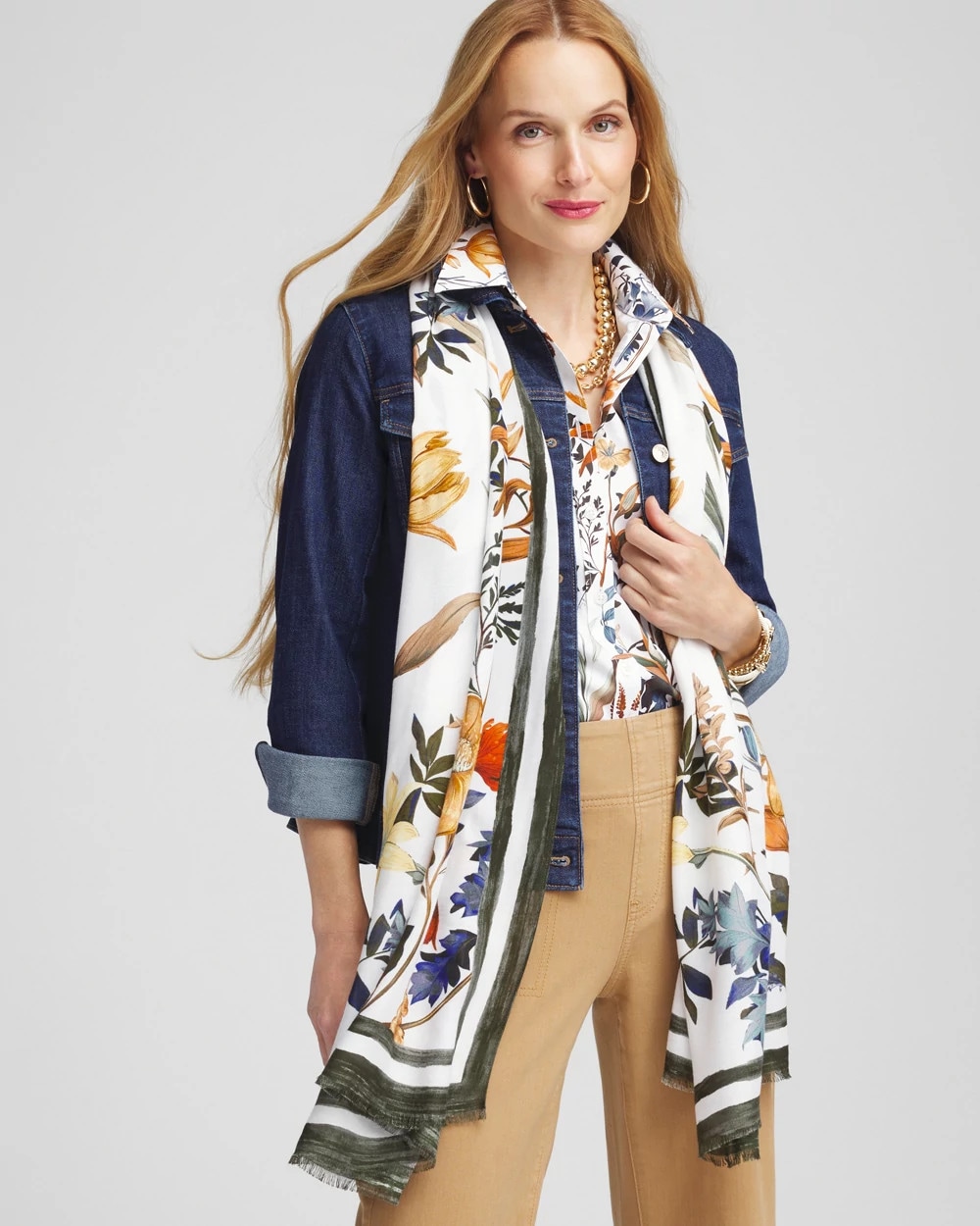 新品未使用　Floral Embroidery Long Scarf ecru Yizelli Women's Long Scarf Floral Embroidery Chiffon Scarf Beach